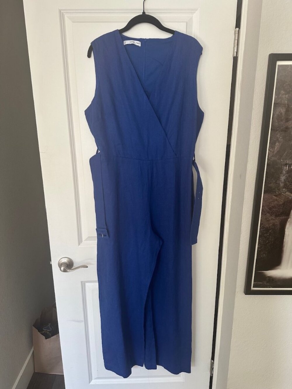 MNG Blue sleeveless jumpsuit with belt